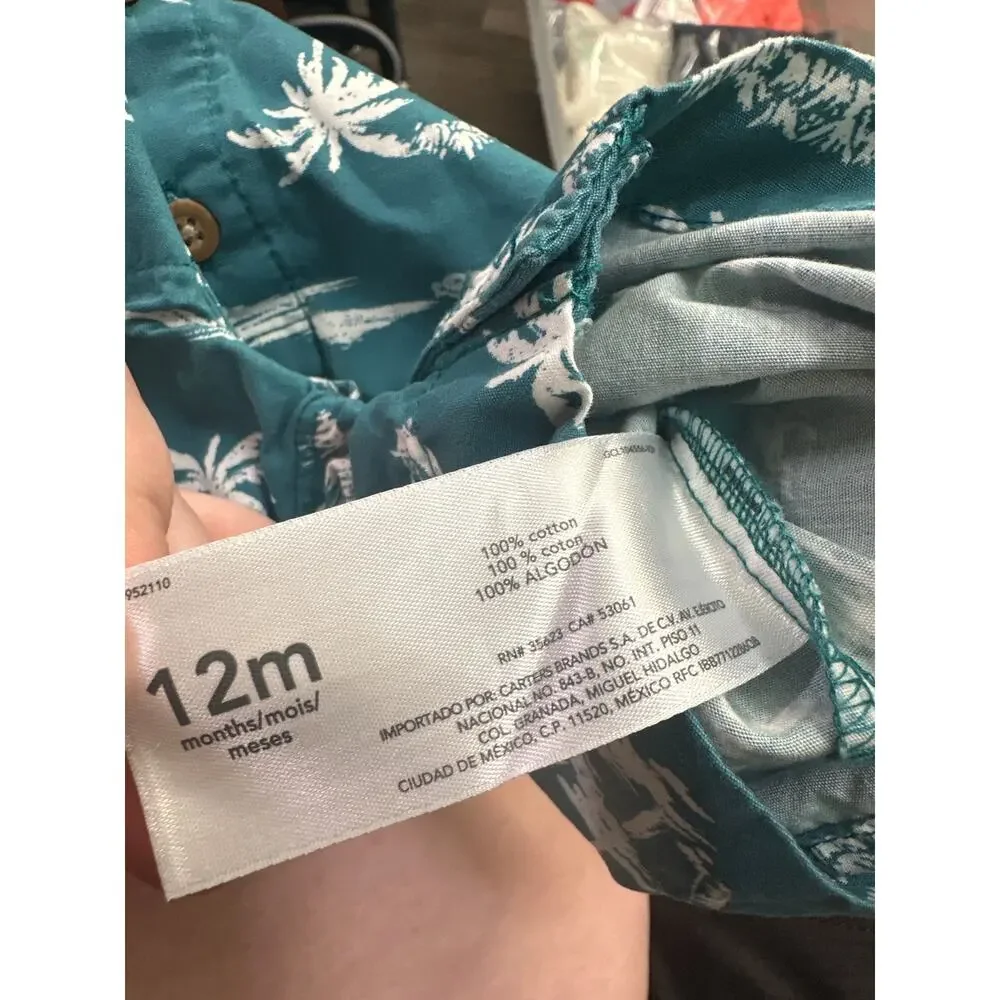 Carters Romper Toddler Boy 12m Button Down Hawaiian EUC‎